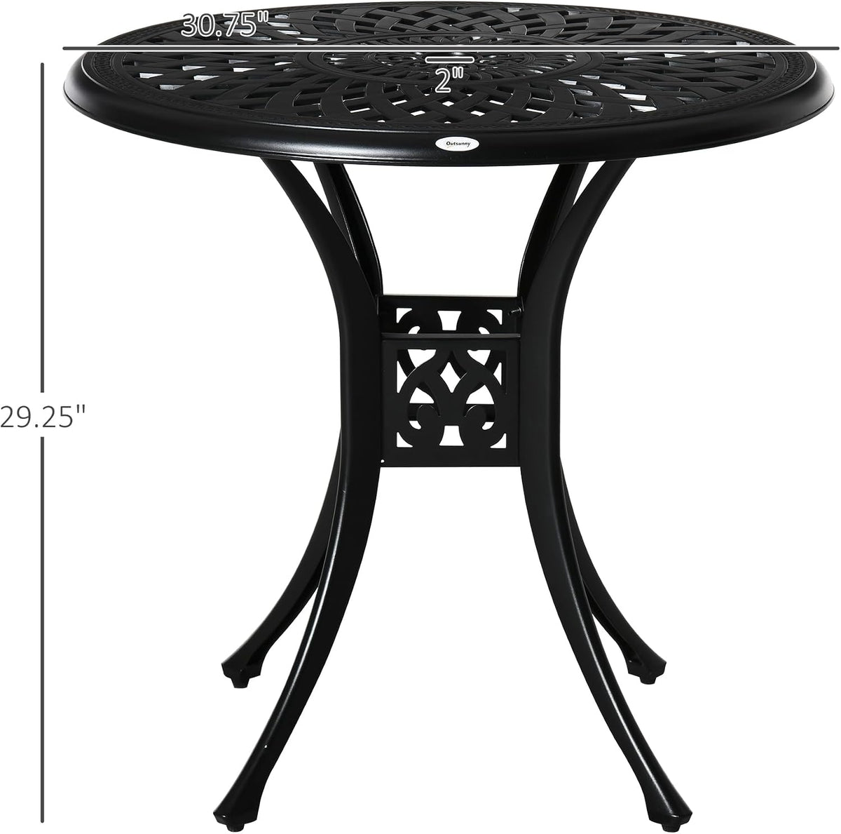 Outsunny 30" Round Patio Dining Table, Bistro Table, Umbrella Hole, Black