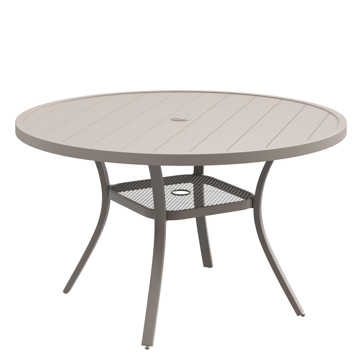 DIFY 48" Round Patio Dining Table for 6, All Weather Round Outdoor Metal Dining Table with 1.57" Umbrella Hole, Perfect for Backyard Lawn Garden, Walnut