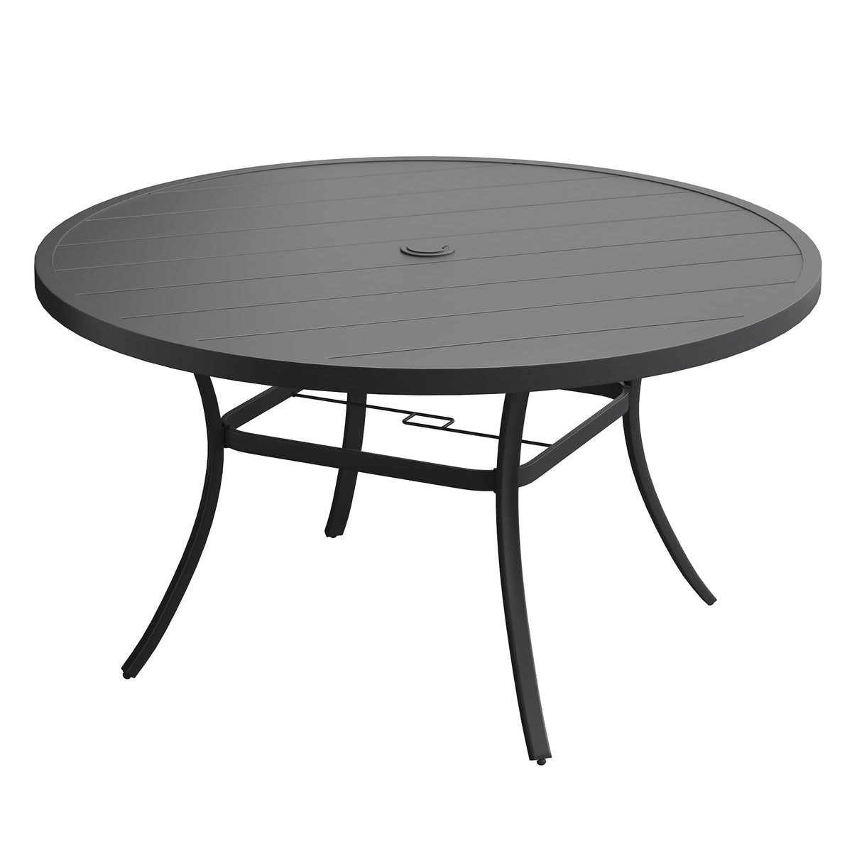 DIFY 48" Round Patio Dining Table for 6, All Weather Round Outdoor Metal Dining Table with 1.57" Umbrella Hole, Perfect for Backyard Lawn Garden, Walnut