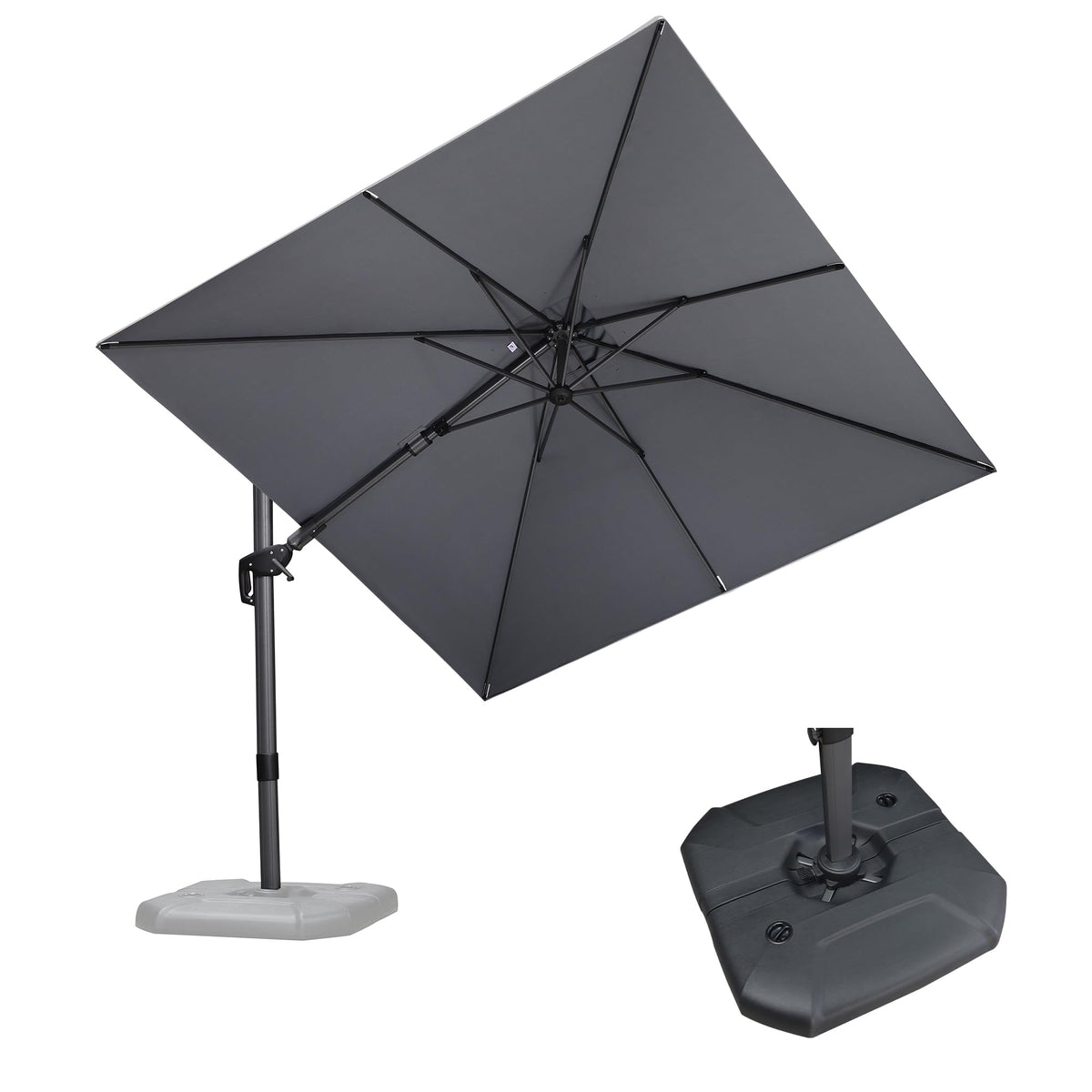 PURPLE LEAF Patio Umbrella with Base 9' x 11.5' 360° Rotation Control Beige