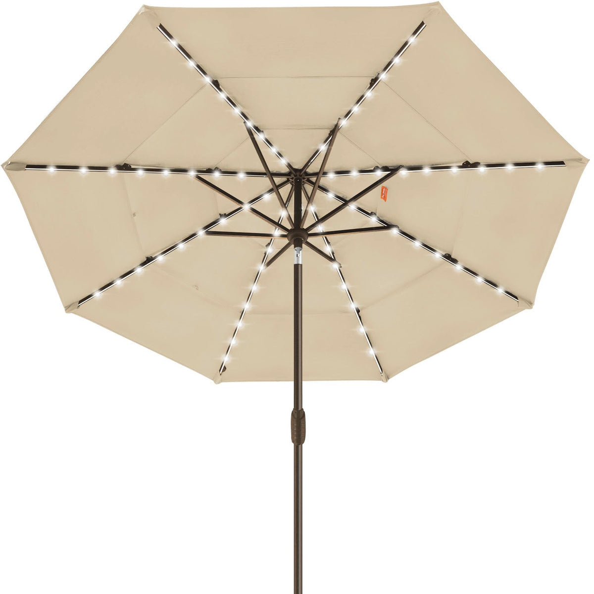 EliteShade USA 10-Year-Non-Fading 9ft 3-Tier Market Patio Umbrella, Commercial Table Umbrella with 80 Solar LED Lights, Crank Open, Windproof & UPF 50+ UV Protection for Garden, Deck, Pool, Backyard, Heather Beige