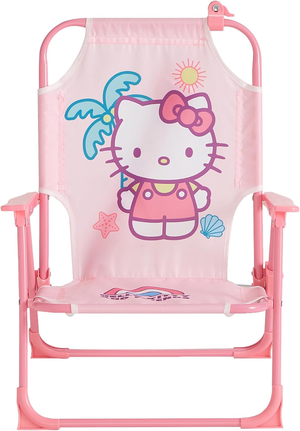 Sanrio Hello Kitty Kids Outdoor Folding Beach Chair with Umbrella,Portable Camp Chair for Ages 3+, Lightweight & Compact for Beach, Camping, and Backyard