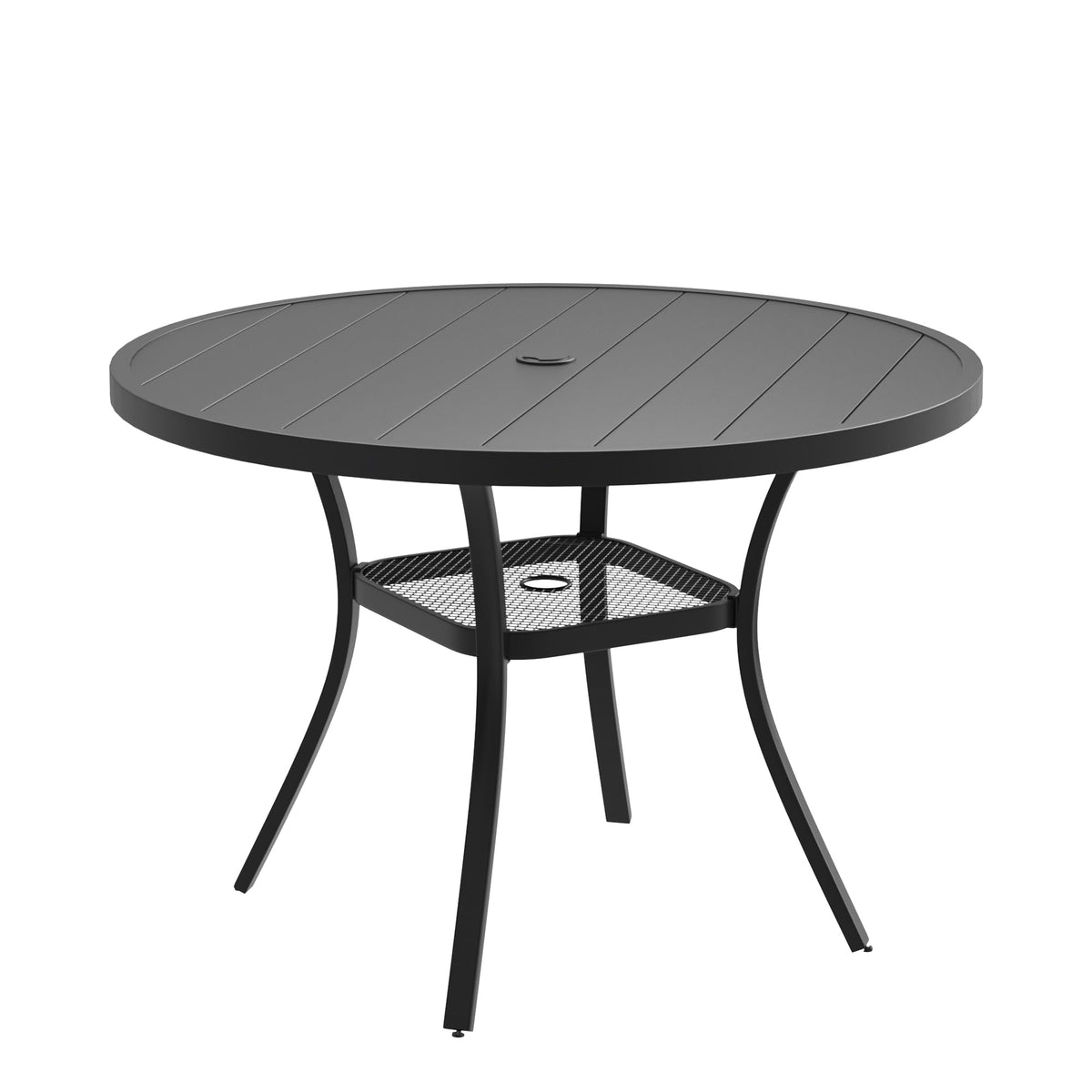 DIFY 48" Round Patio Dining Table for 6, All Weather Round Outdoor Metal Dining Table with 1.57" Umbrella Hole, Perfect for Backyard Lawn Garden, Walnut