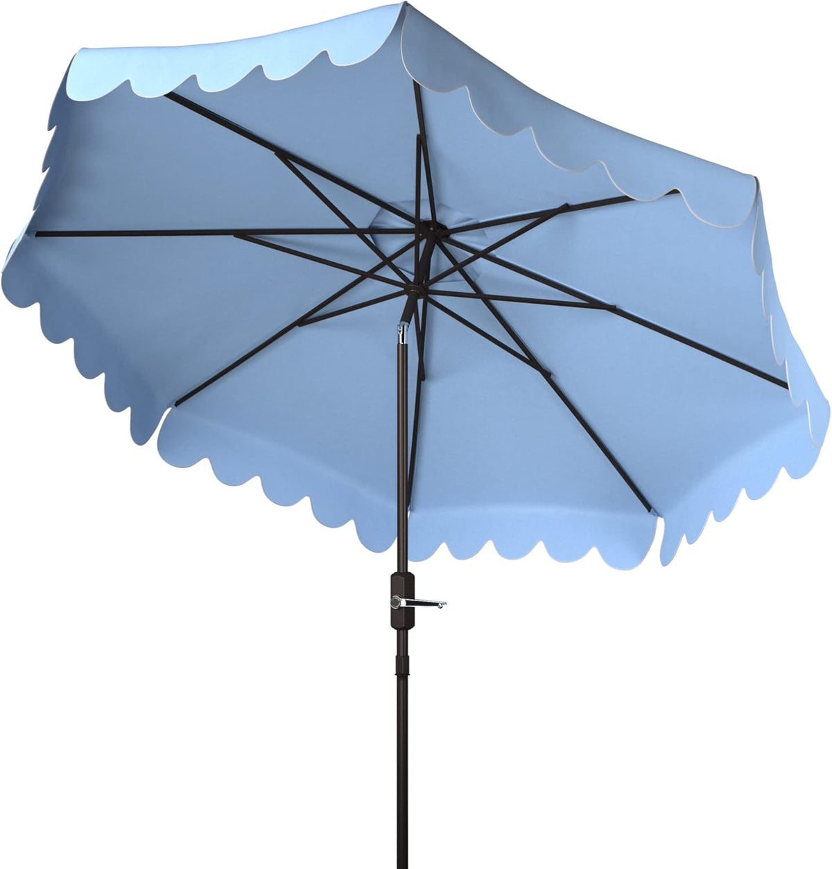 Safavieh PAT8010A Collection Venice Navy and White Single Scallop 9Ft Crank Outdoor Push Button Tilt Umbrella