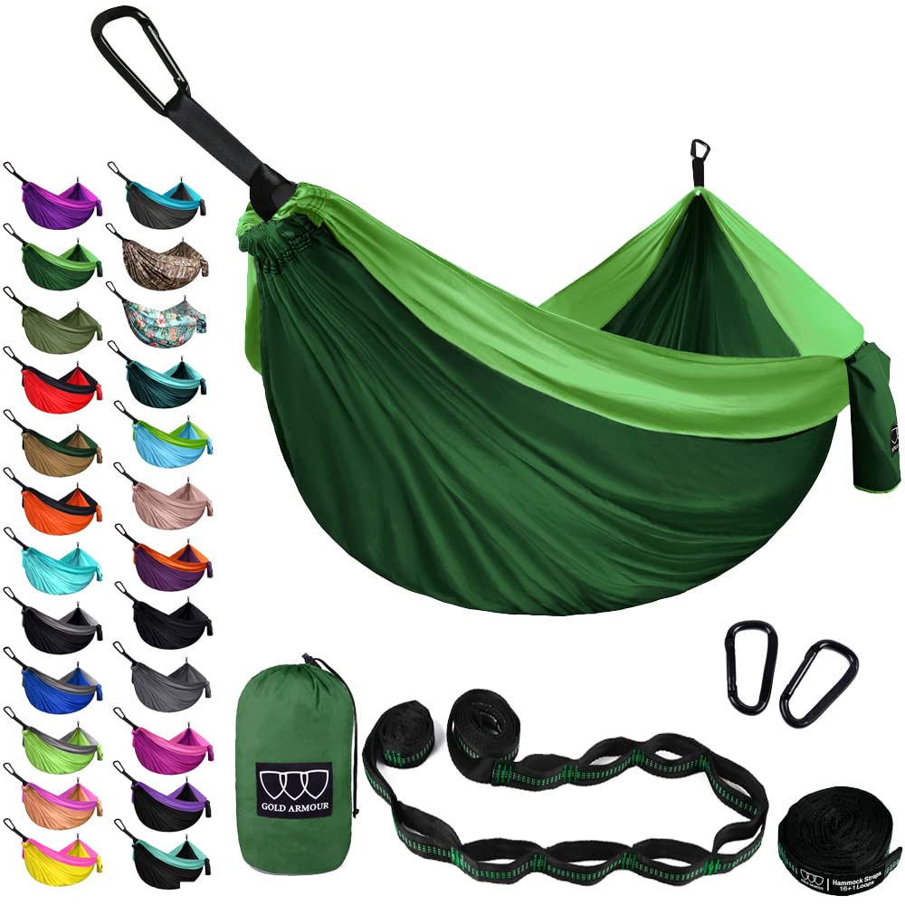 Gold Armour Camping Hammock - XL Double Hammock Portable Hammock Camping Accessories Gear for Outdoor Indoor with Tree Straps, USA Based Brand (Purple and Fuchsia)