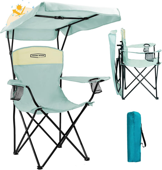 YOUNG WOOD Camping Chair with Canopy, Beach Chair with Shade,Portable,Lightweight Oversized for All, Easy to Open and Close Without Installation, Side Pocket Design for All Outdoor Activities，Blue