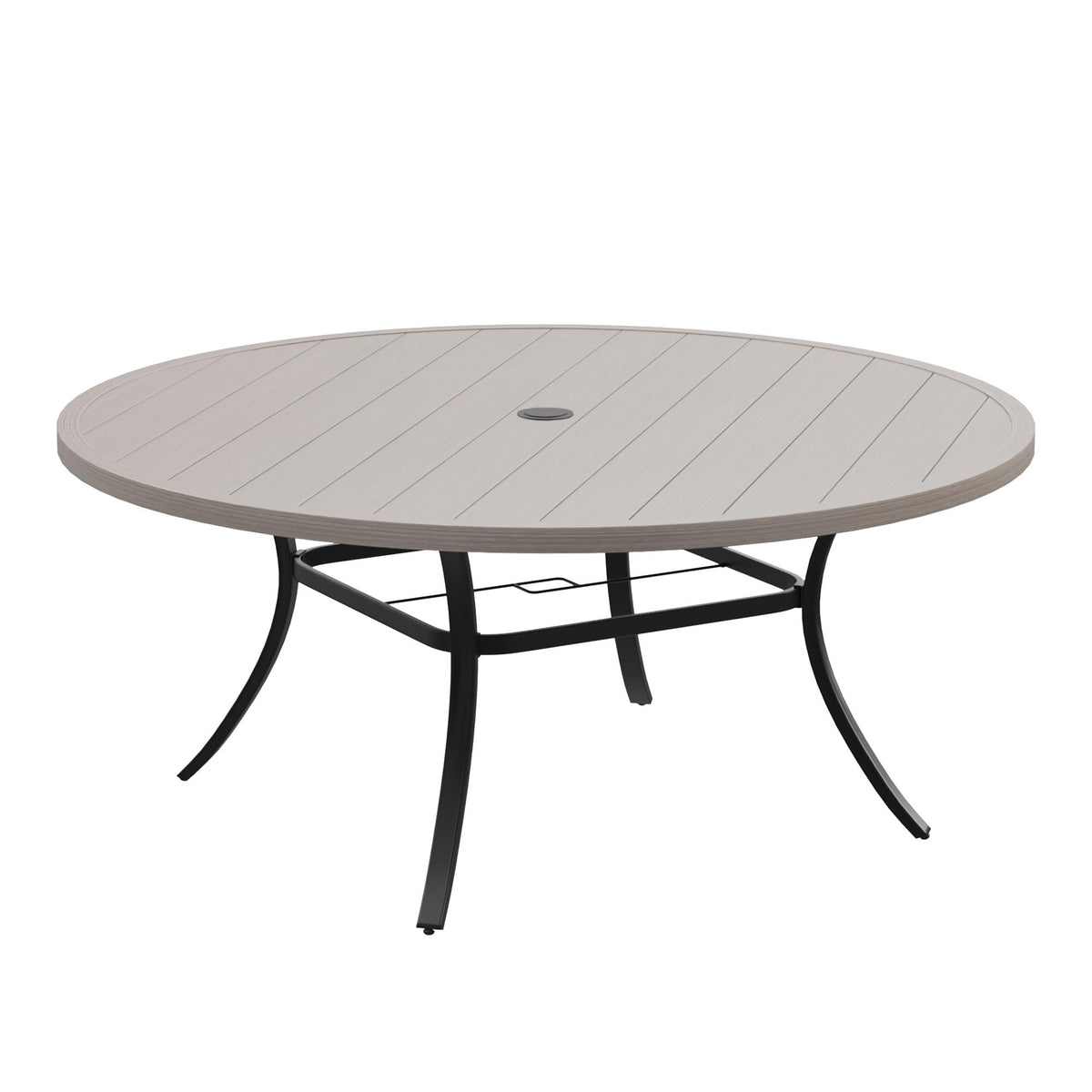 DIFY 48" Round Patio Dining Table for 6, All Weather Round Outdoor Metal Dining Table with 1.57" Umbrella Hole, Perfect for Backyard Lawn Garden, Walnut