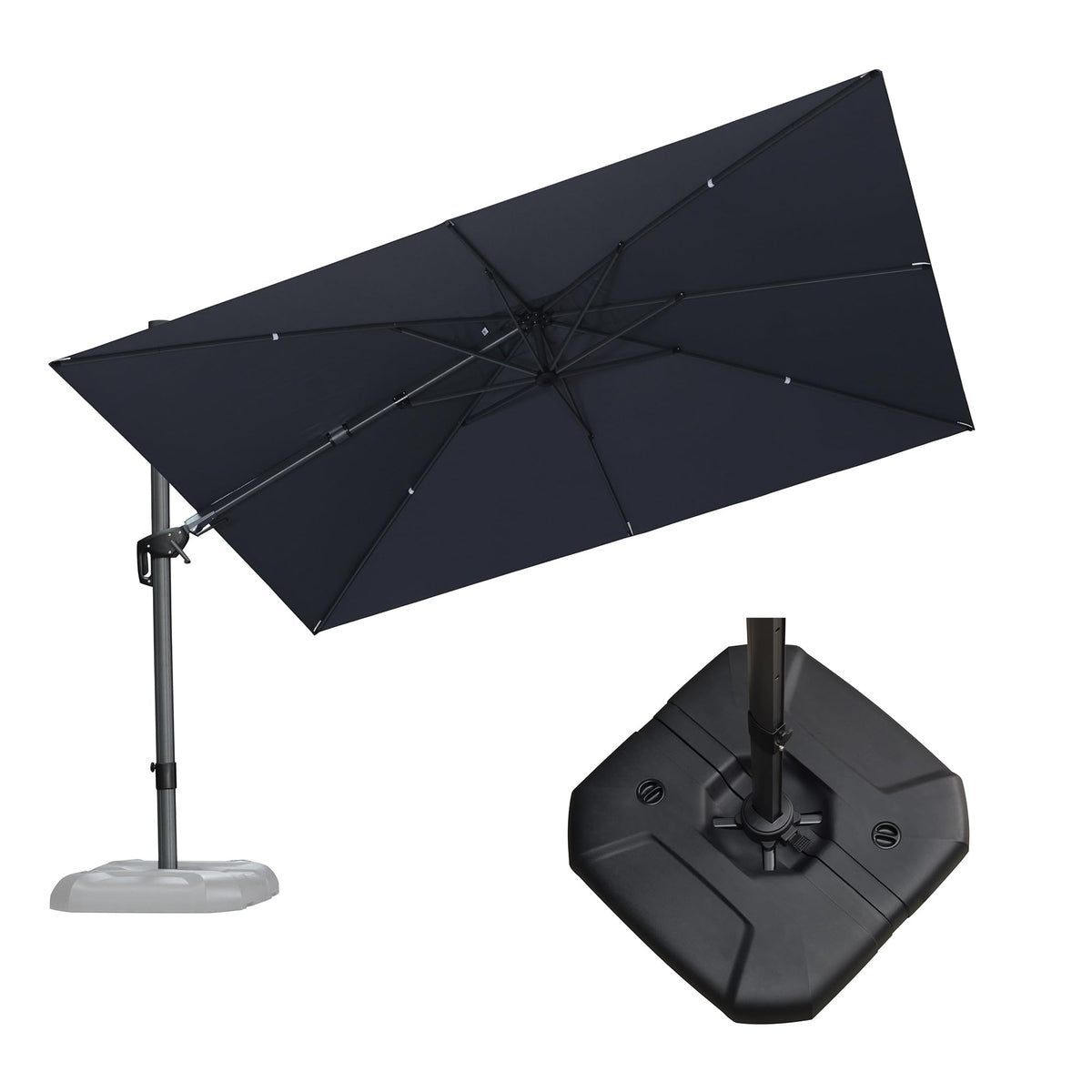 PURPLE LEAF Patio Umbrella with Base 9' x 11.5' 360° Rotation Control Beige