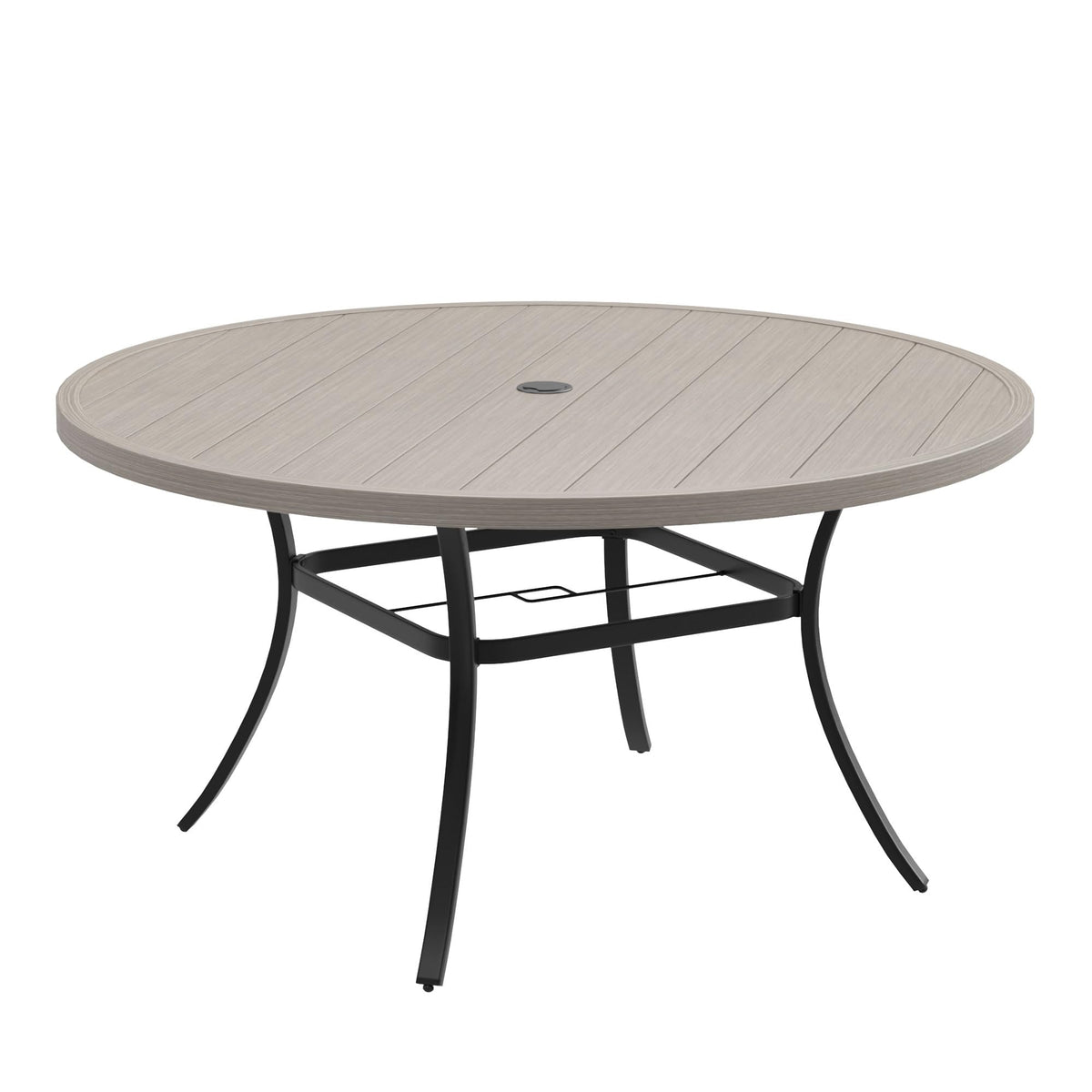 DIFY 48" Round Patio Dining Table for 6, All Weather Round Outdoor Metal Dining Table with 1.57" Umbrella Hole, Perfect for Backyard Lawn Garden, Walnut