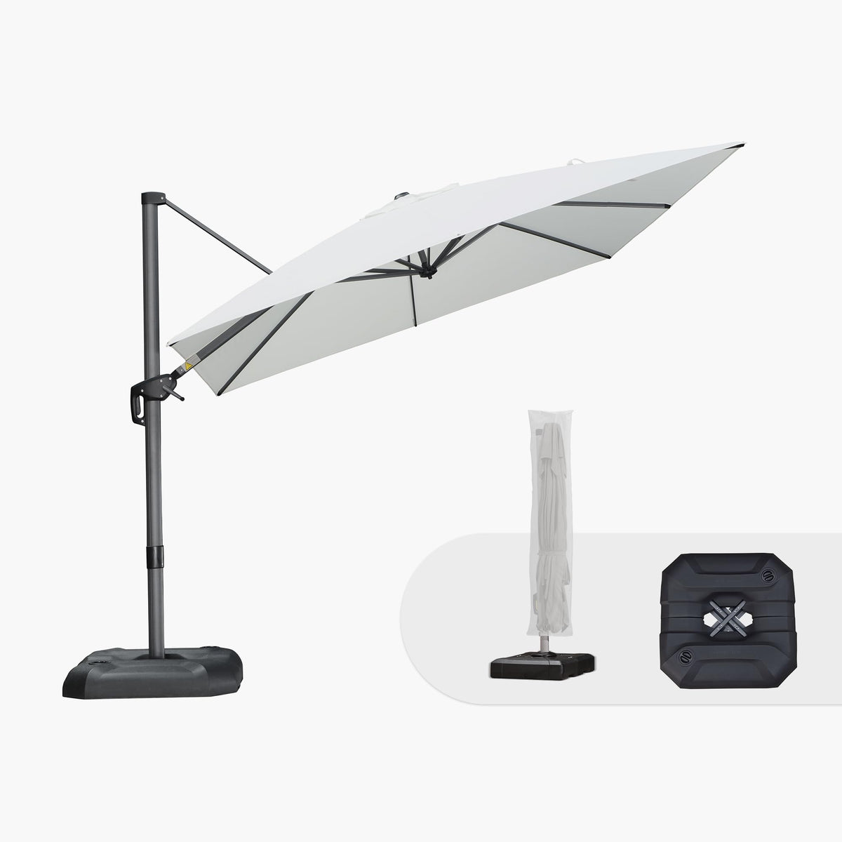PURPLE LEAF Patio Umbrella with Base 9' x 11.5' 360° Rotation Control Beige