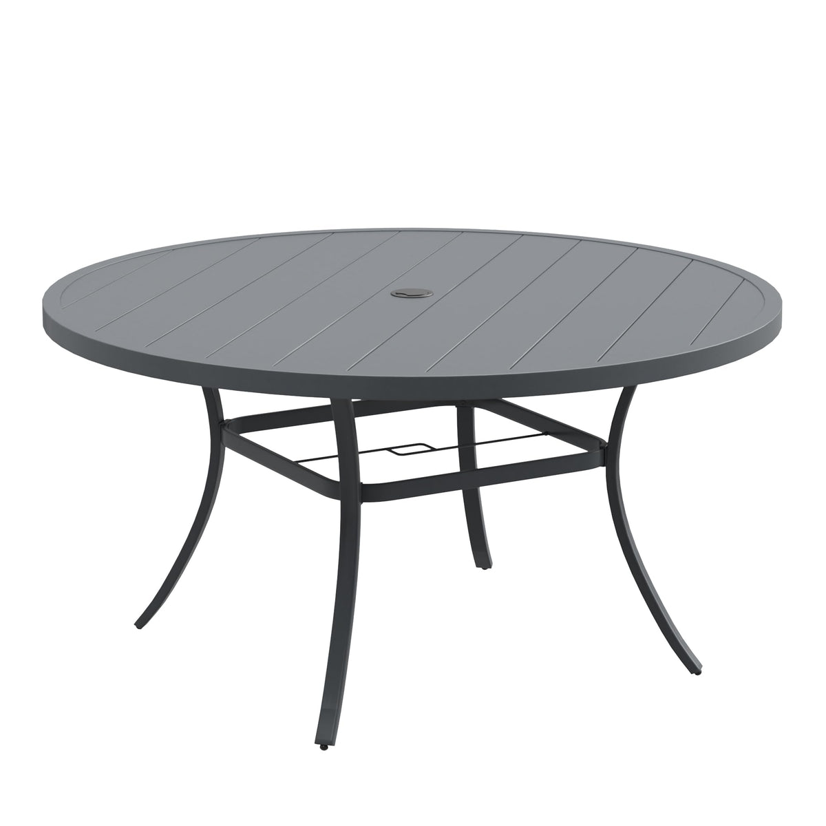 DIFY 48" Round Patio Dining Table for 6, All Weather Round Outdoor Metal Dining Table with 1.57" Umbrella Hole, Perfect for Backyard Lawn Garden, Walnut
