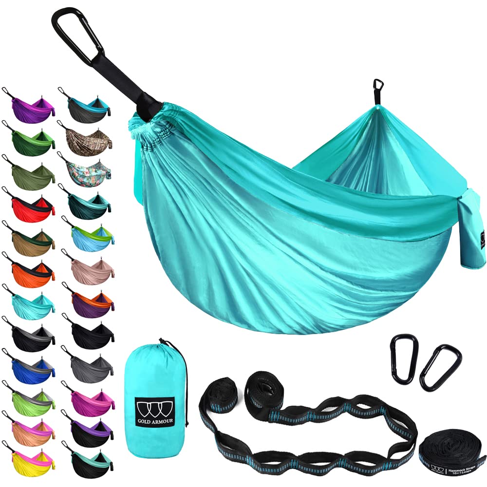 Gold Armour Camping Hammock - XL Double Hammock Portable Hammock Camping Accessories Gear for Outdoor Indoor with Tree Straps, USA Based Brand (Purple and Fuchsia)