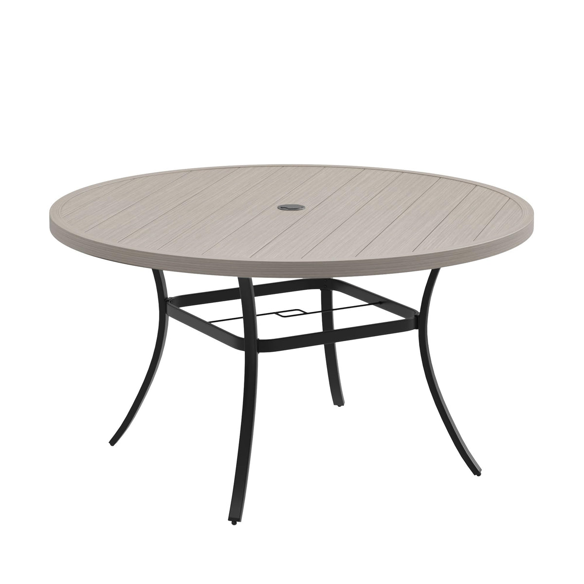 DIFY 48" Round Patio Dining Table for 6, All Weather Round Outdoor Metal Dining Table with 1.57" Umbrella Hole, Perfect for Backyard Lawn Garden, Walnut