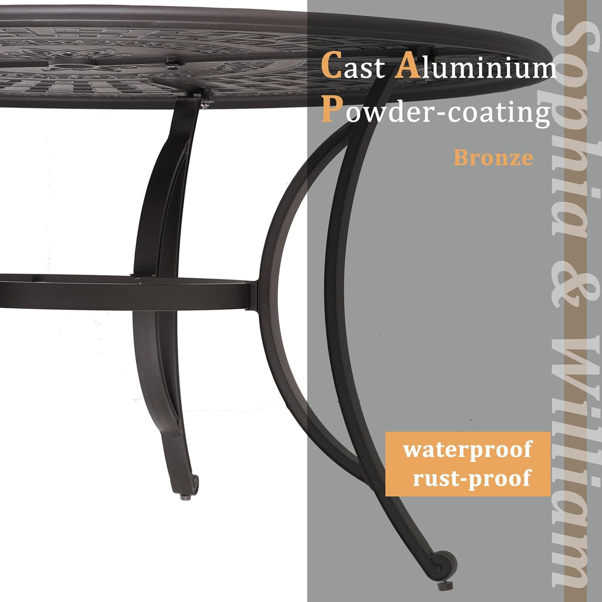 Sophia & William 2.2" Round Patio Dining Table Aluminum Umbrella Hole