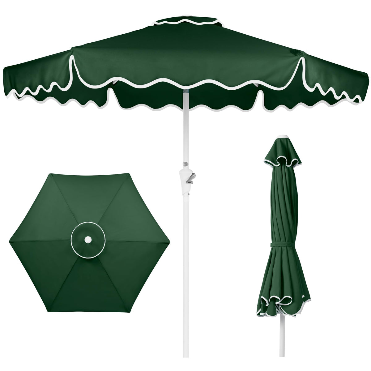 Best Choice Products 7.5ft Patio Market Umbrella with Wavy Trim, UV-Fade-Resistant 210g Canopy, Crank & Tilt, Wind Vent, Heavy-Duty Frame - Black