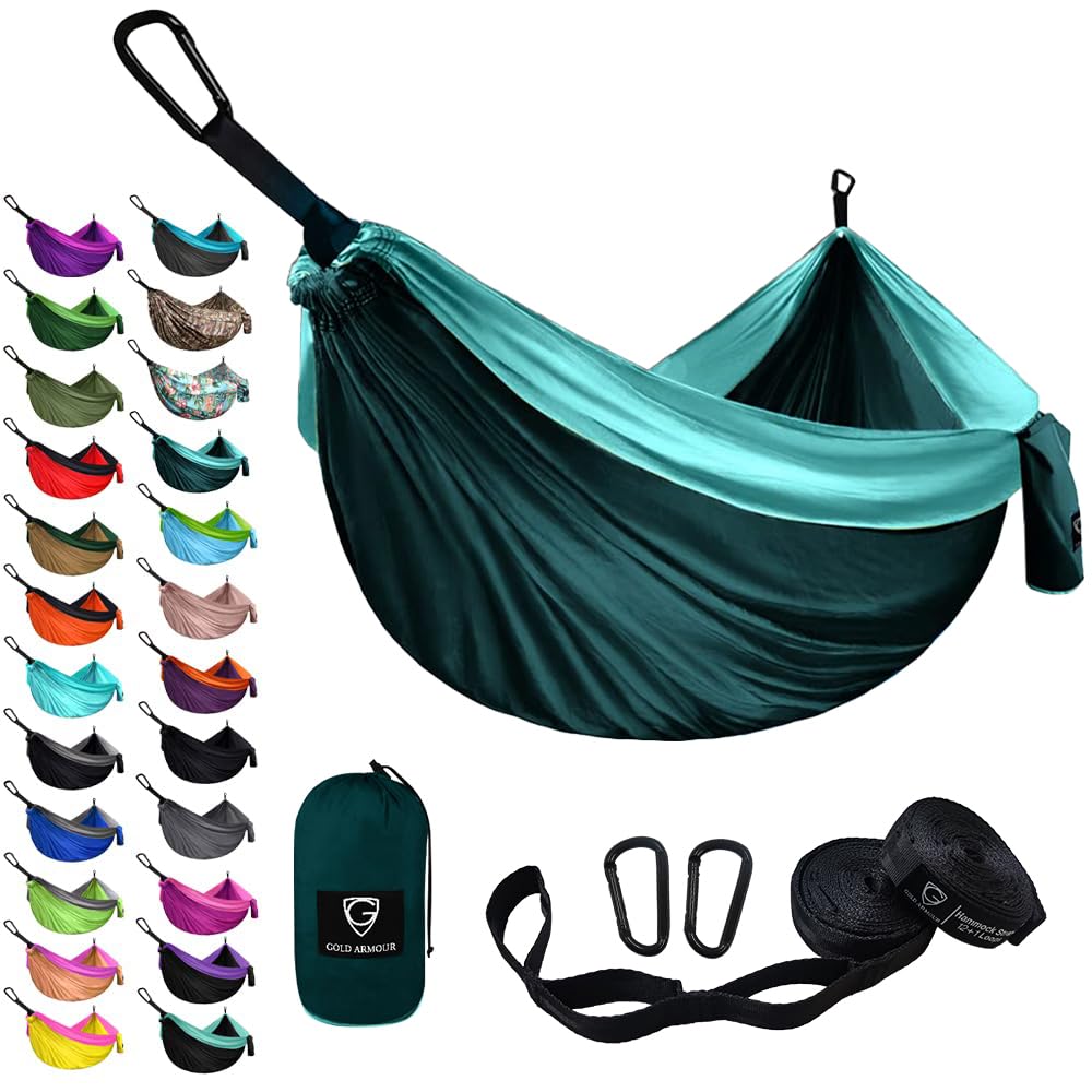 Gold Armour Camping Hammock - XL Double Hammock Portable Hammock Camping Accessories Gear for Outdoor Indoor with Tree Straps, USA Based Brand (Purple and Fuchsia)