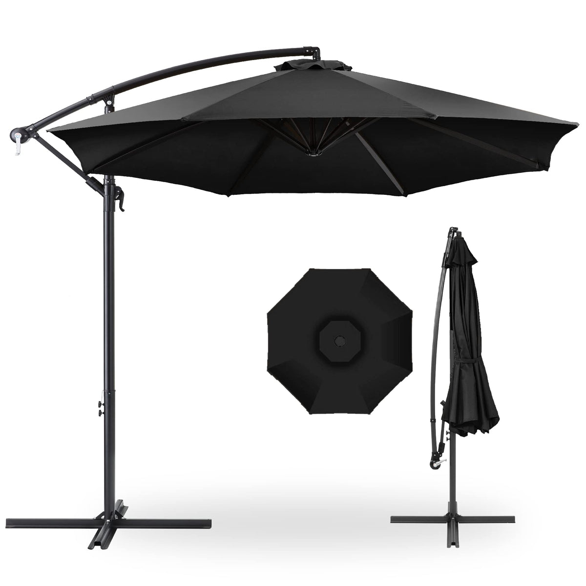 Best Choice Products 10ft Offset Hanging Market Patio Umbrella w/Easy Tilt Adjustment, Polyester Shade, 8 Ribs for Backyard, Poolside, Lawn and Garden - Tan