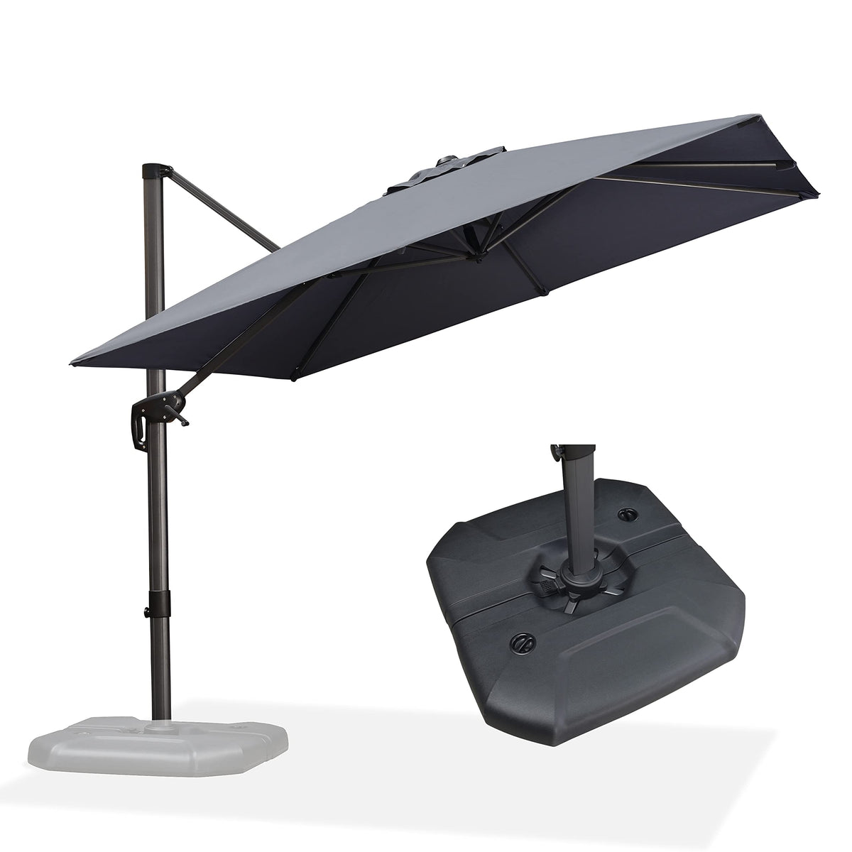 PURPLE LEAF Patio Umbrella with Base 9' x 11.5' 360° Rotation Control Beige