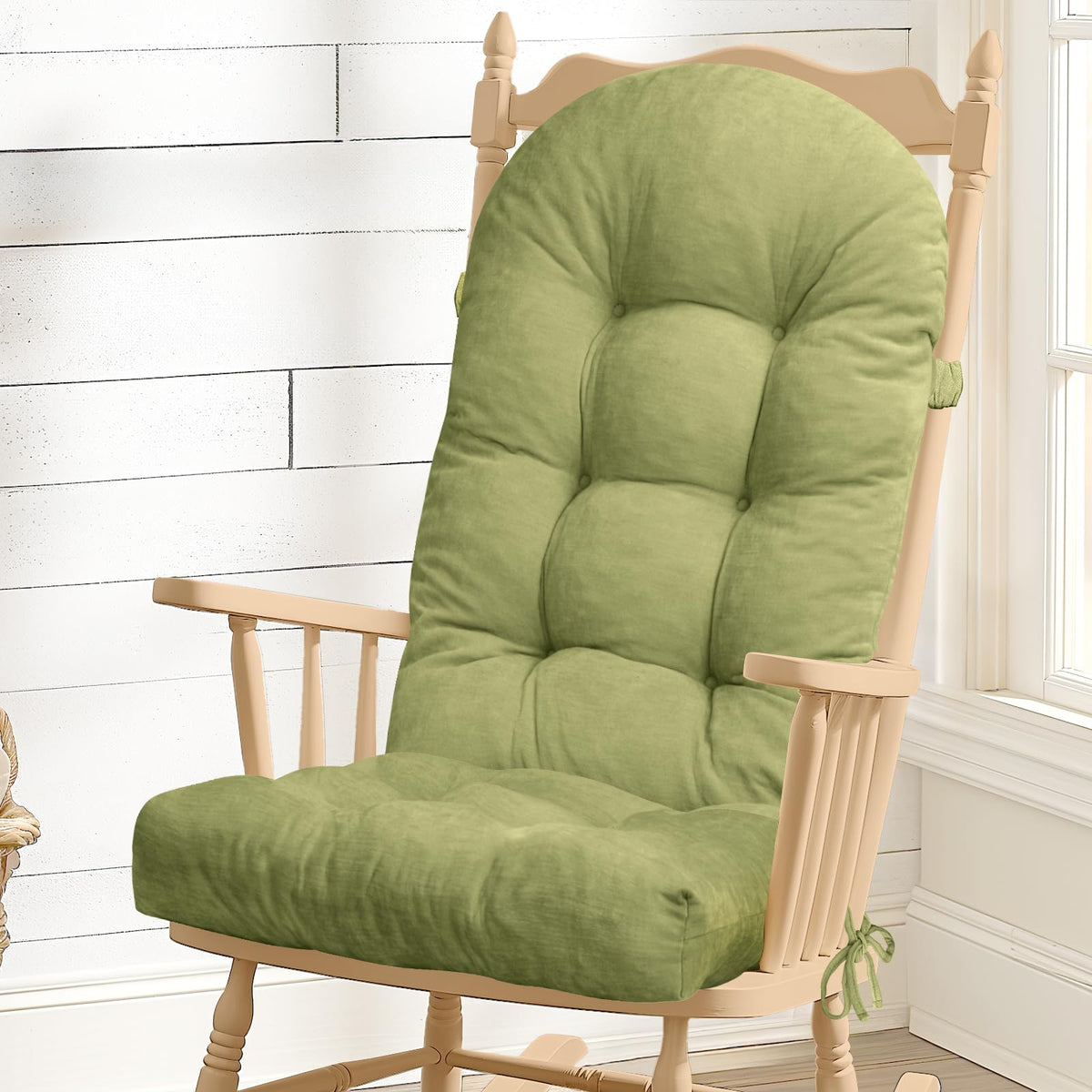 Rocking Chair Cushion - Soft Chenille Fabric Seat Pad with Tufted Design, Non-Slip Bottom and Secure Ties, for Glider, Adirondack and Indoor Rocker Chair, 44x19x4 Inch, Oyster White