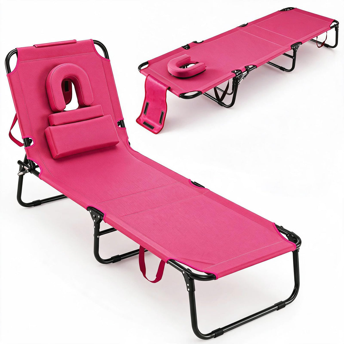 GYMAX Tanning Chair, 330lbs Beach Lounge Chair with Face Hole