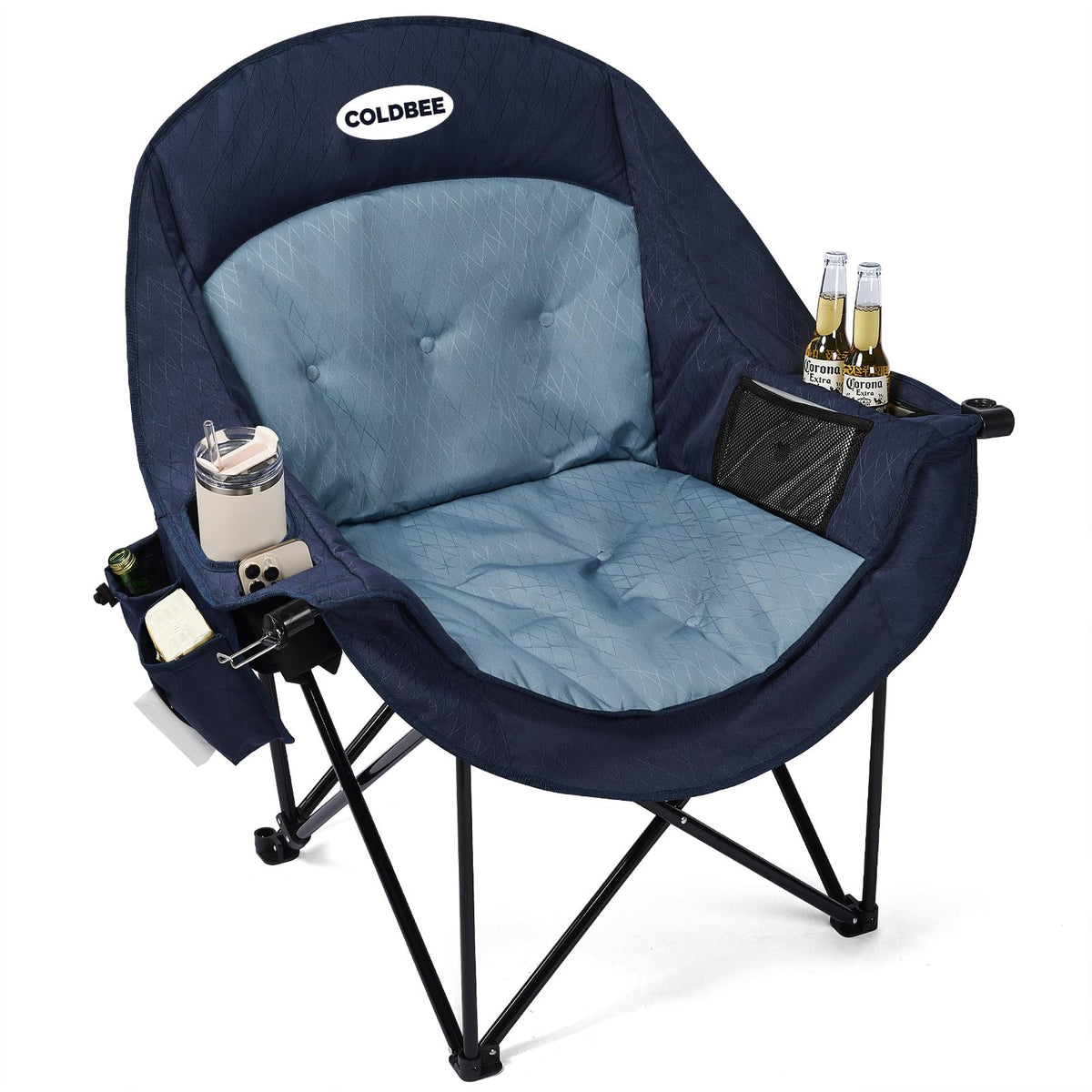 Coldbee Oversized Camping Chairs, Heavy Duty Padded, Thick Headrest, Black