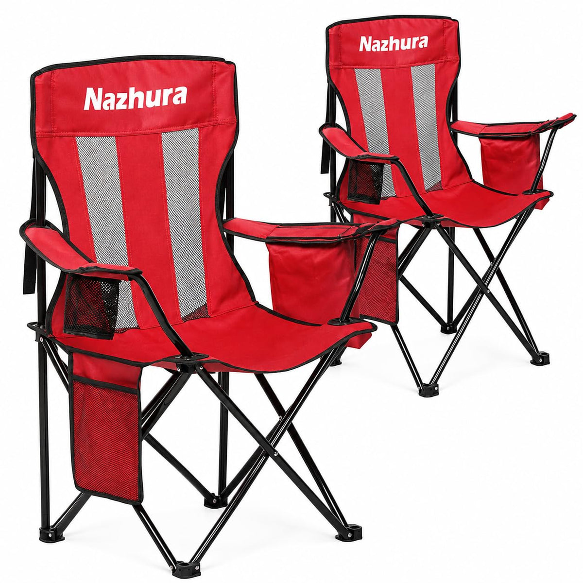 Nazhura 2 Pack Outdoor Camping Chairs Folding/Foldable/Portable with Cooler Pouch, Mesh Backrest and Cup Holder Pocket(Yellow, Metal, 2 Pack)