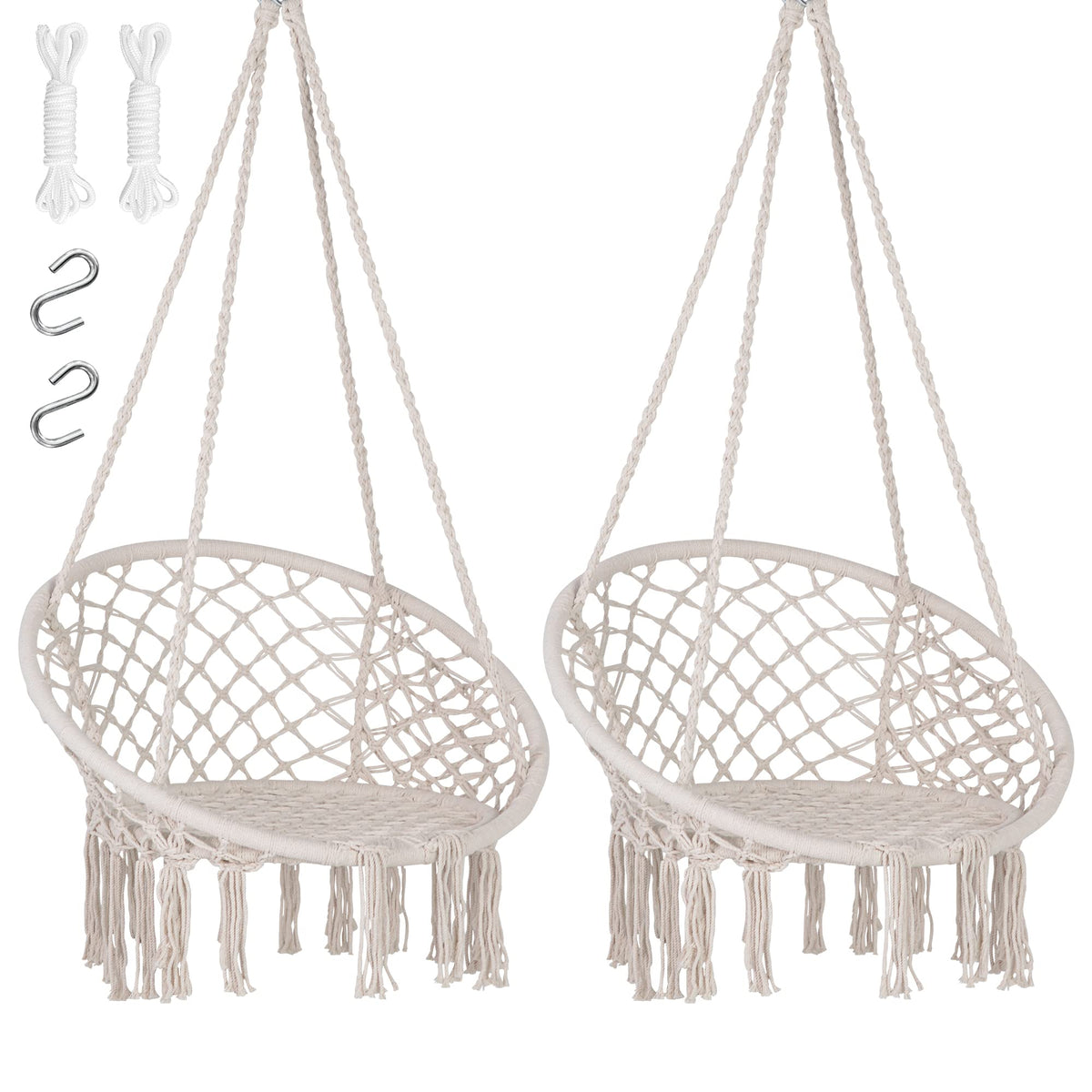 SUNCREAT Hammock Chair Hanging Macrame Swing with Hardware Kits, Grey