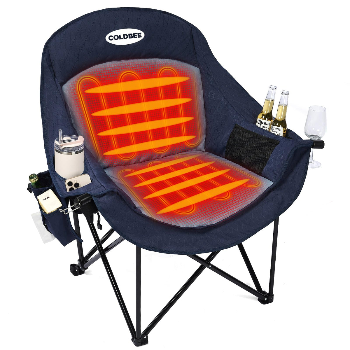 Coldbee Oversized Camping Chairs, Heavy Duty Padded, Thick Headrest, Black
