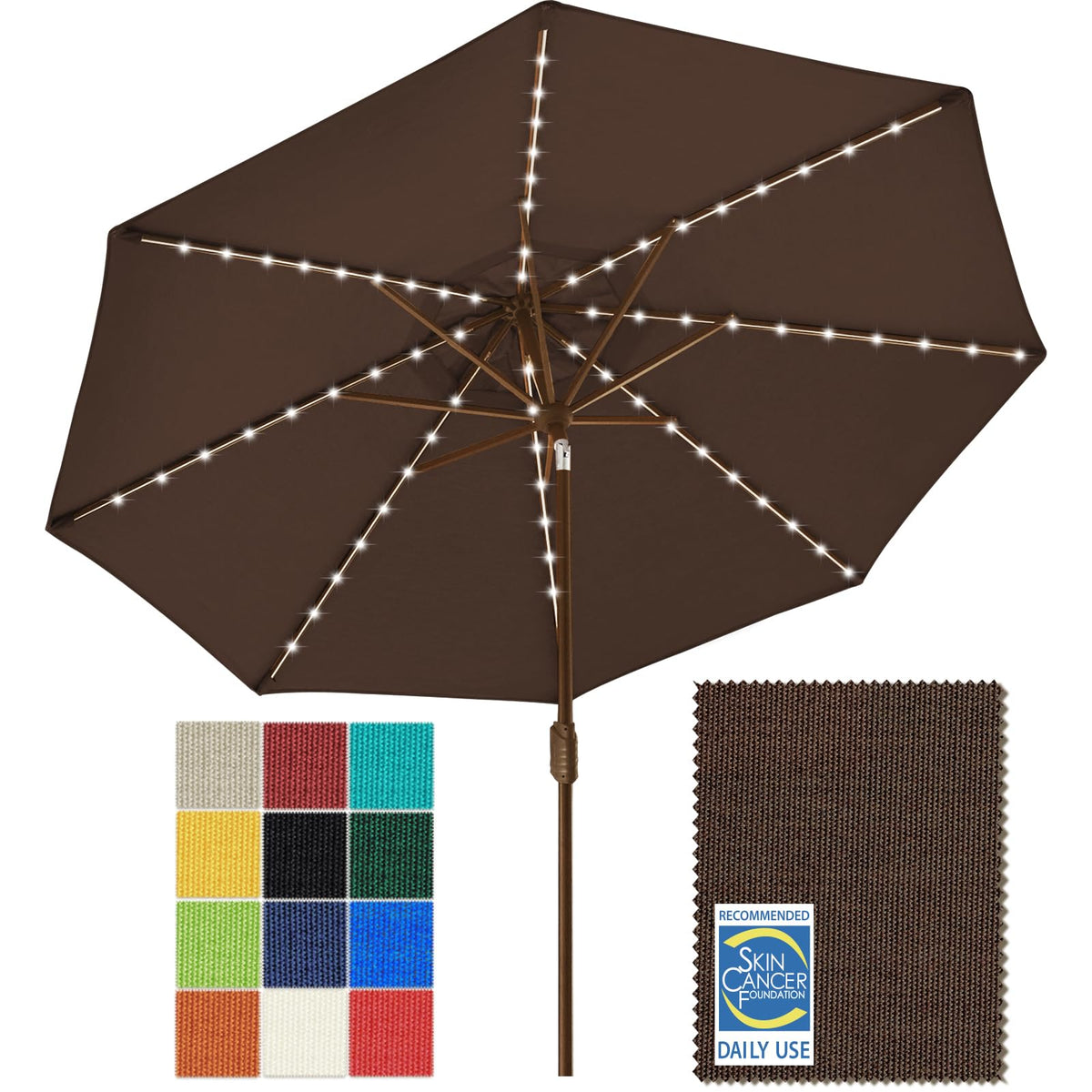 EliteShade USA 10-Year-Non-Fading 9ft 3-Tier Market Patio Umbrella, Commercial Table Umbrella with 80 Solar LED Lights, Crank Open, Windproof & UPF 50+ UV Protection for Garden, Deck, Pool, Backyard, Heather Beige