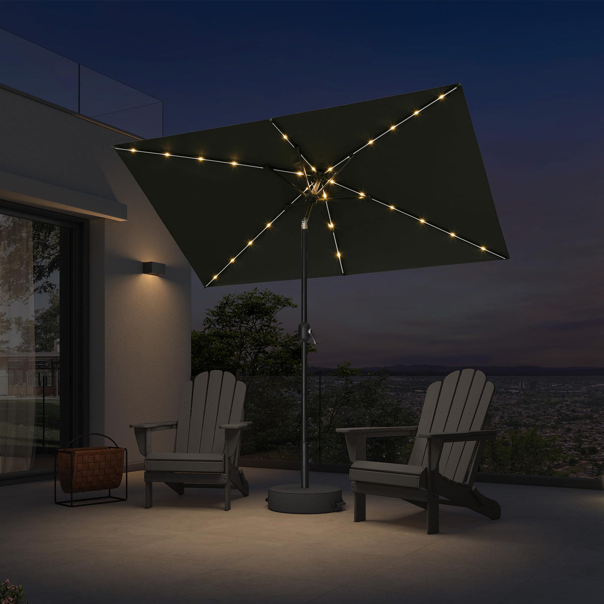 PURPLE LEAF Pool Market Umbrella with Base 9' UV Protection Outdoor, Beige