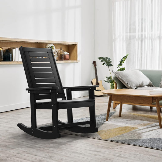 GREENVINES Oversized Outdoor Rocking Chairs Set of 2, HDPE Rocker, Black