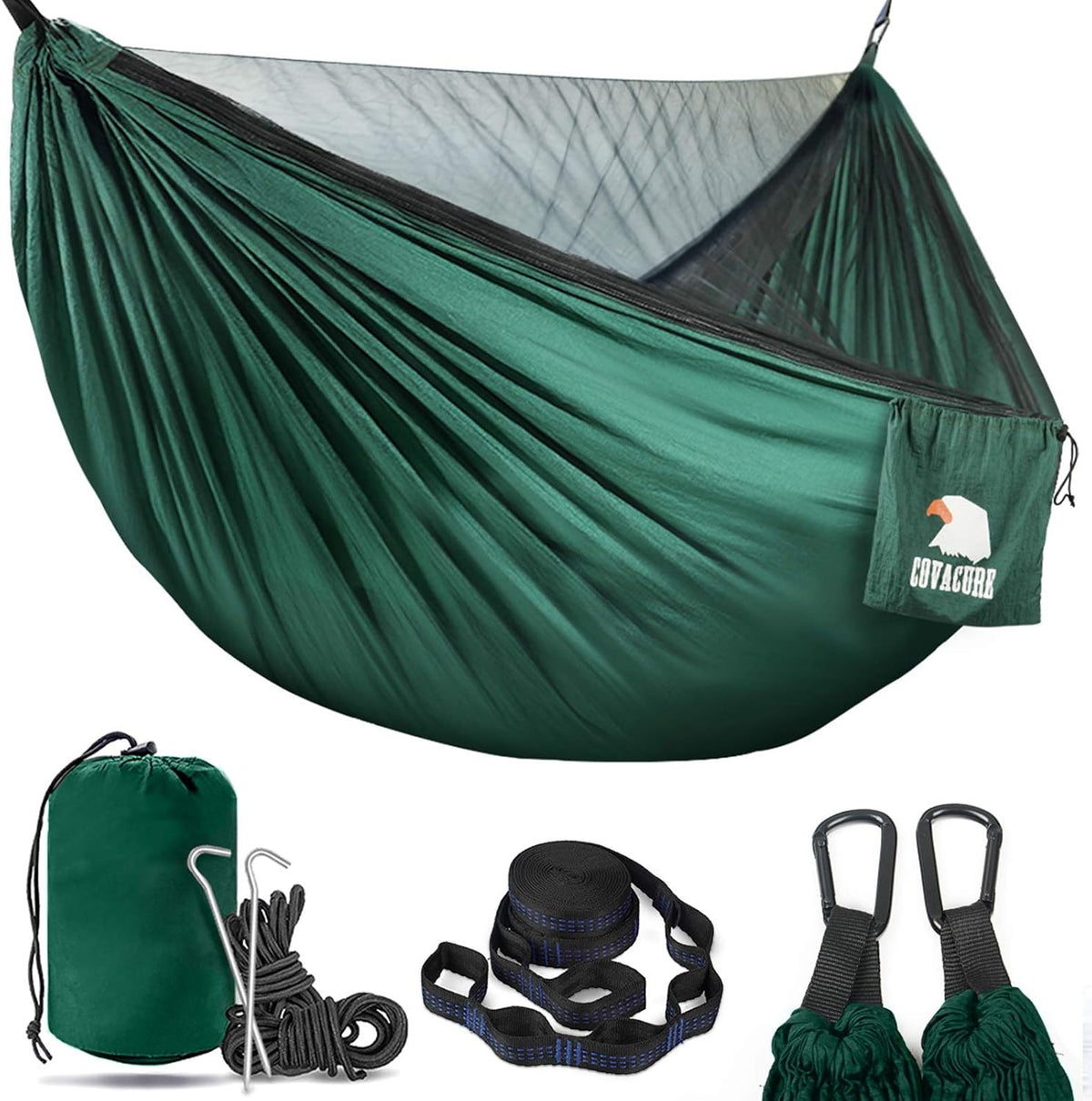 Covacure Camping Hammock, 772 lbs Capacity Double Hammock - Dark Green