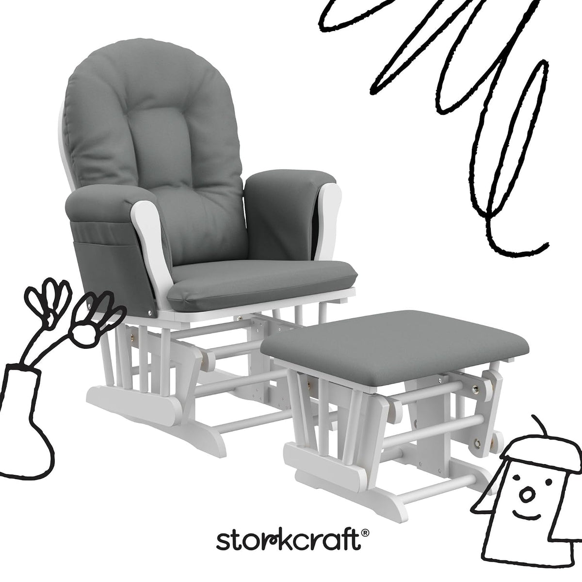 Storkcraft Premium Hoop Glider & Ottoman, White/Gray