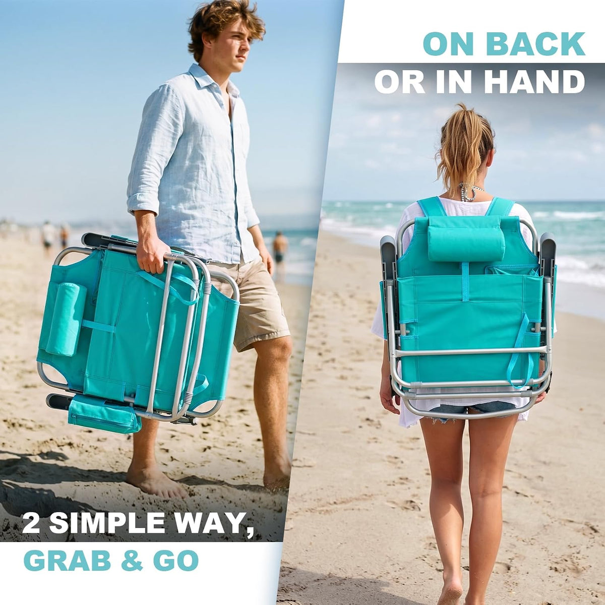 5 Positions Backpack Beach Chairs for Adults with Lumbar Support