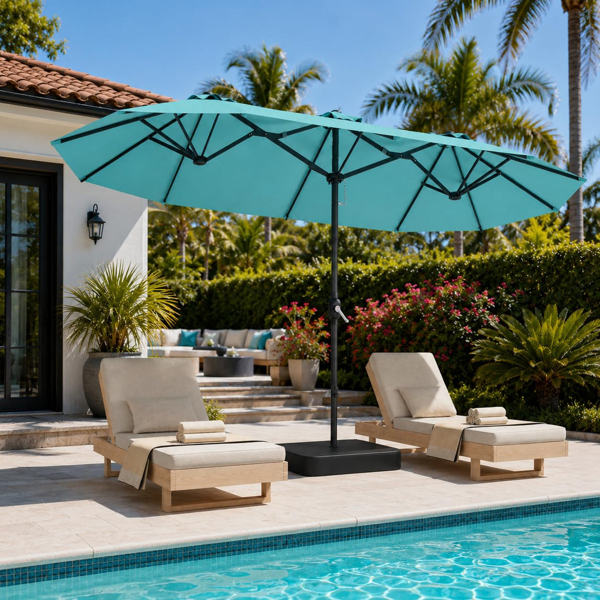 15ft Large Double-Sided Rectangle Patio Umbrella with Base Included,Gray