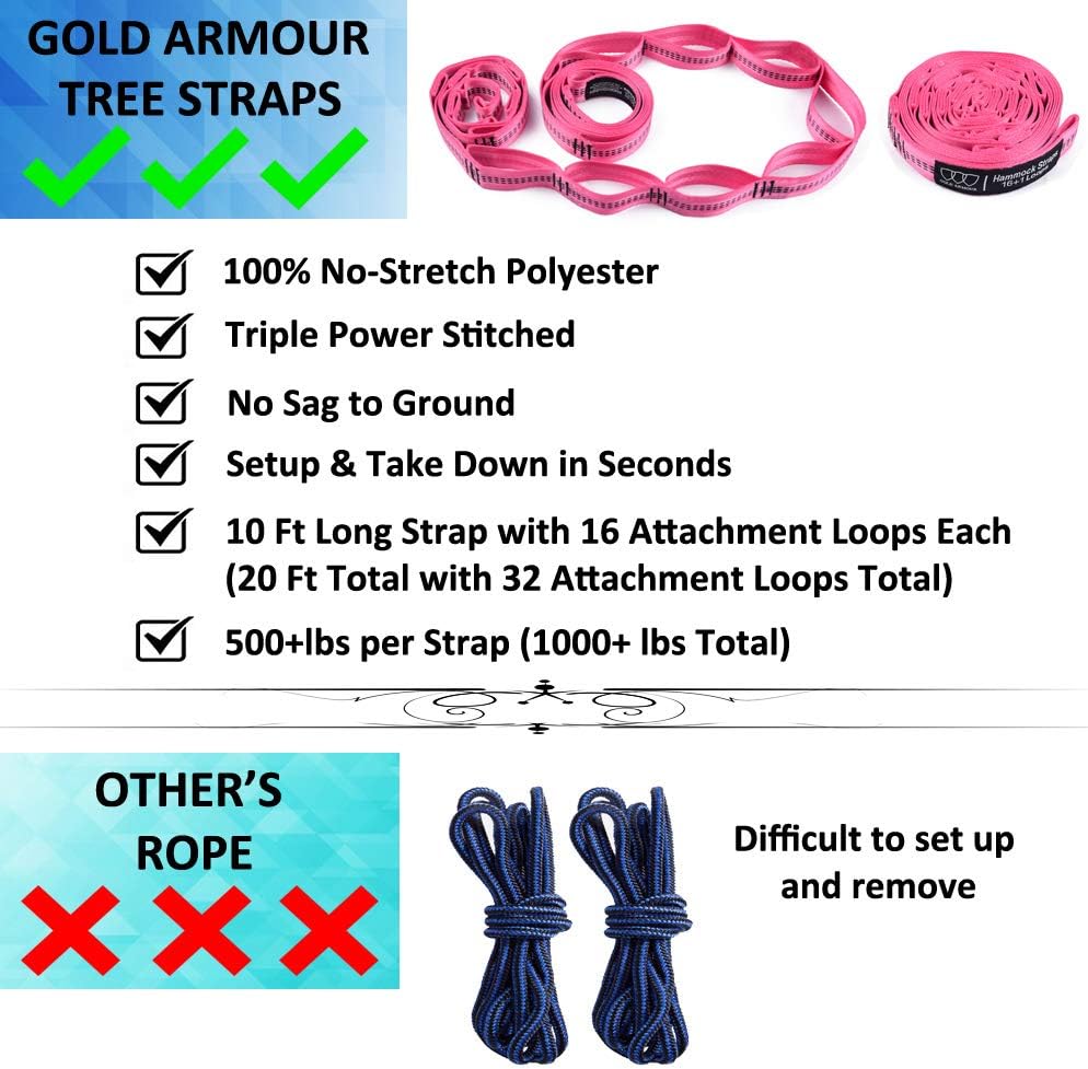 Gold Armour Camping Hammock - XL Double Hammock Portable Hammock Camping Accessories Gear for Outdoor Indoor with Tree Straps, USA Based Brand (Purple and Fuchsia)