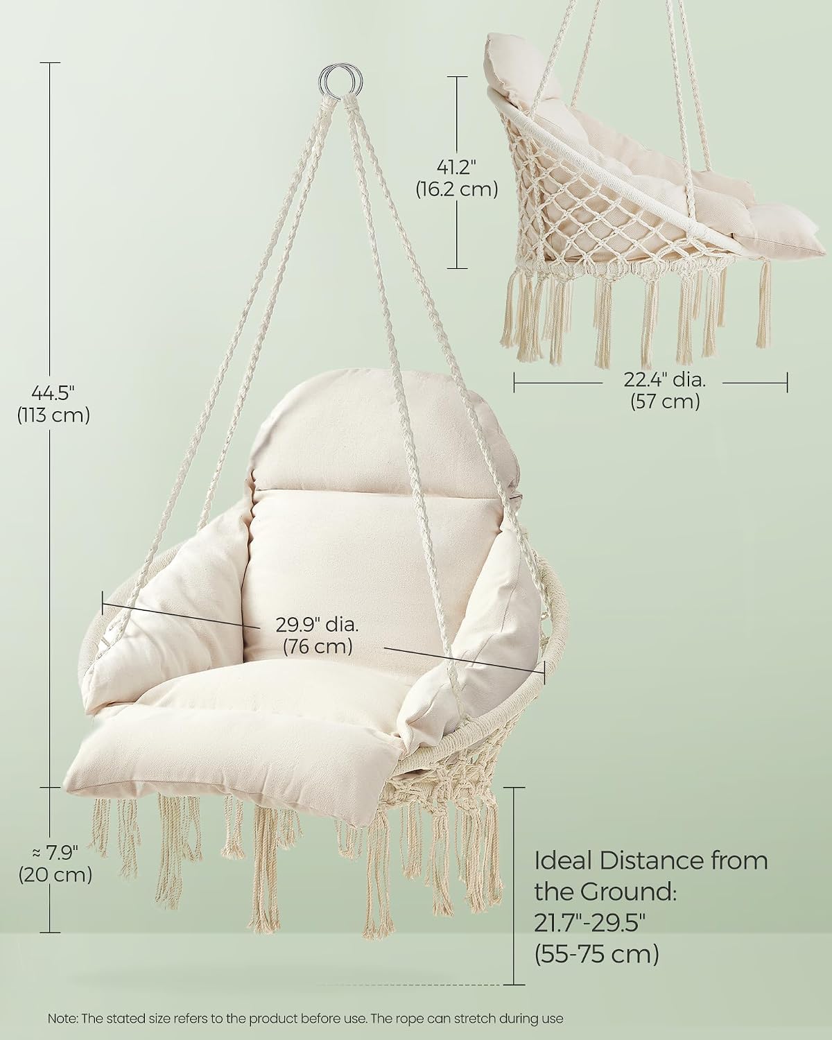 SONGMICS Hanging Chair, Boho Swing Chair with Large, Thick Cushion