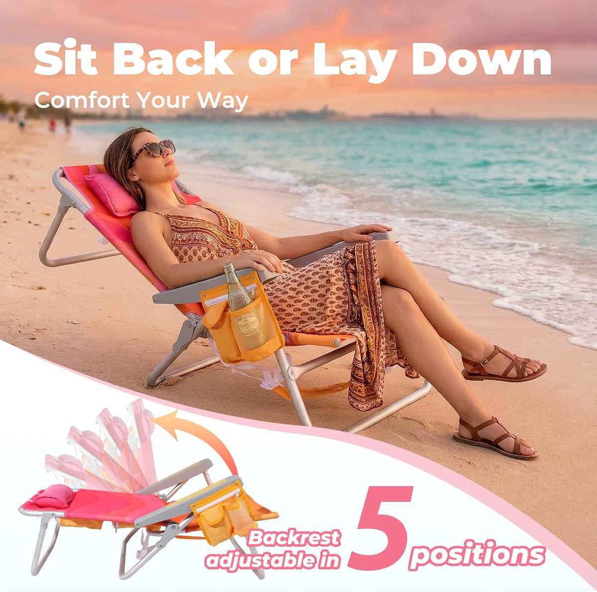 Low Beach Chair for Adults, Aluminum Backpack Beach Chair