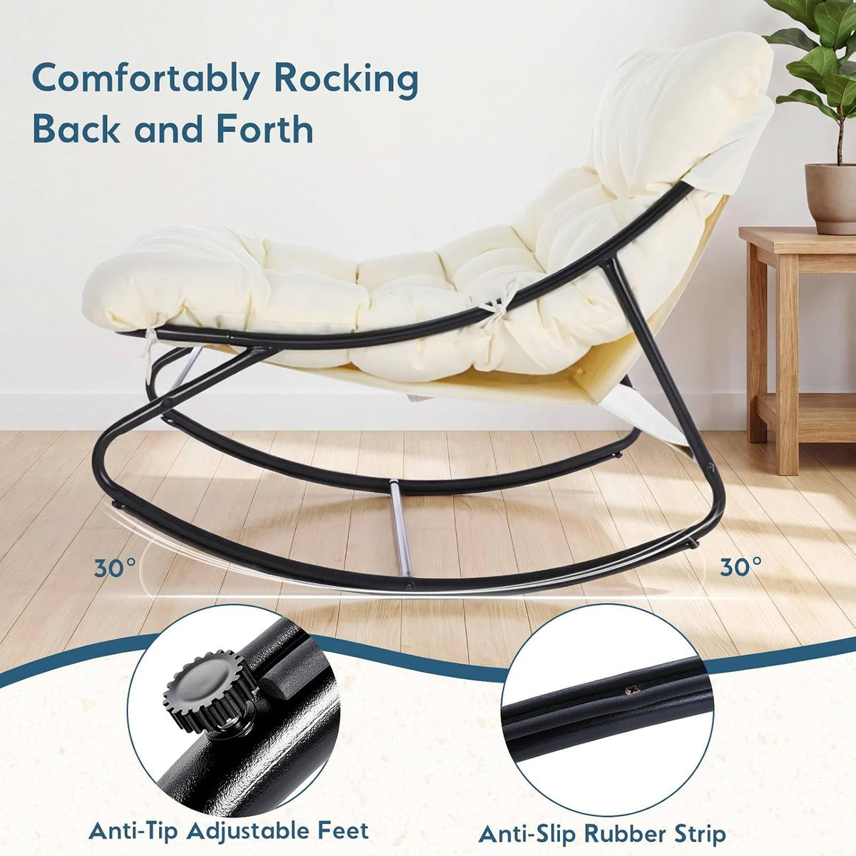 Arlopu Outdoor Rocking Chair with Ottoman, Papasan Rocking Chair