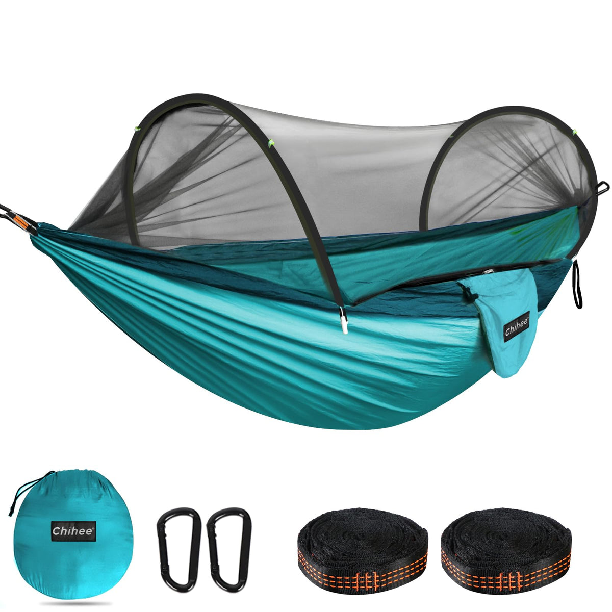 Chihee Ultra-Light Travel Camping Hammock Pop-up Net Hammock 660lbs Load Capacity,Breathable,Quick-Drying Parachute Nylon 2 Premium Carabiners,2 Tree Slings Included for Outdoor Backpacking Hiking