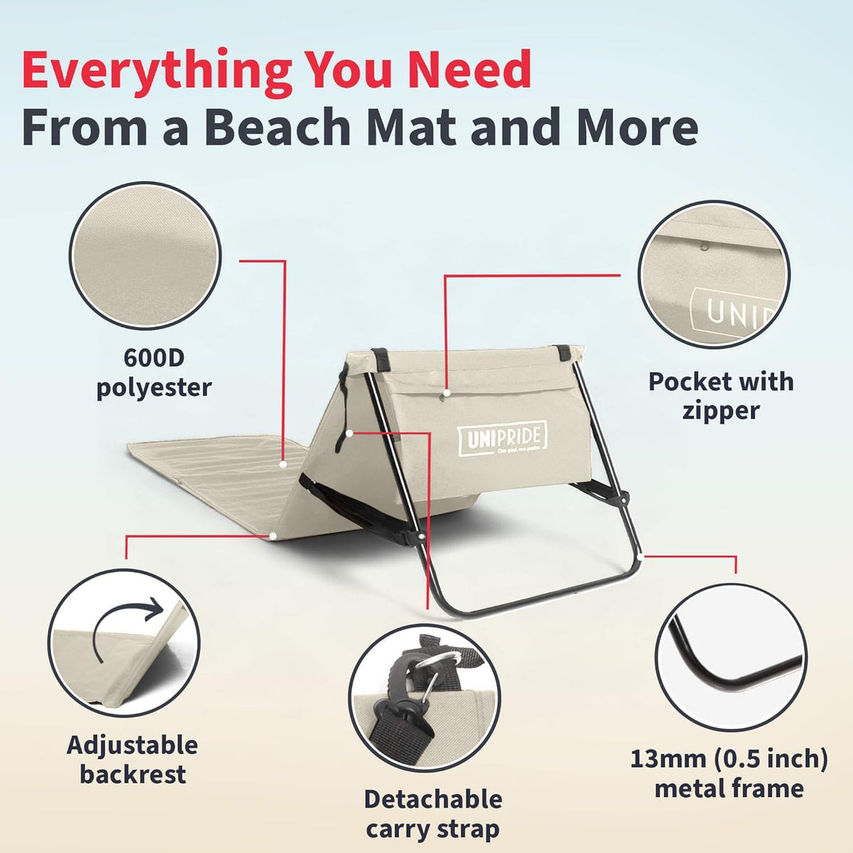 Lightweight Beach Chairs for Adults #2026 - Beach Mat Sand Free Waterproof I Ideal as Lounger for Tanning I Relaxing, Compact & Ultimate Beach Gear (Beige)