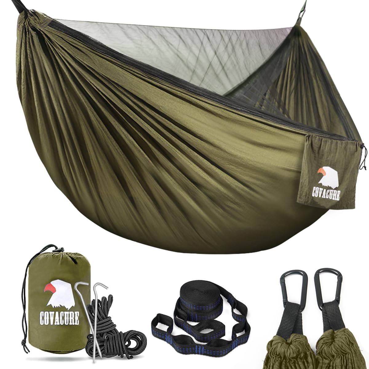 Covacure Camping Hammock, 772 lbs Capacity Double Hammock - Dark Green