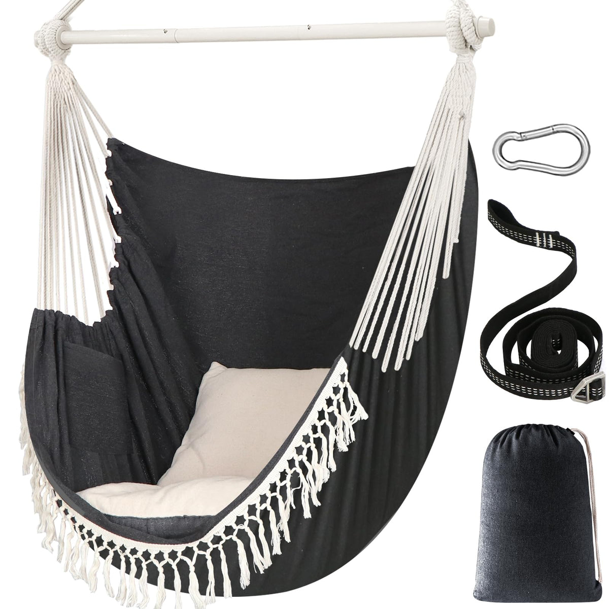 Chihee Hammock Chair Max 500 Lbs 2 Cushions Spreader Bar Strap Carabiner
