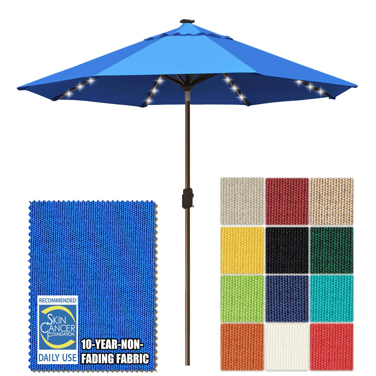 EliteShade USA 10-Year-Non-Fading 9ft 3-Tier Market Patio Umbrella, Commercial Table Umbrella with 80 Solar LED Lights, Crank Open, Windproof & UPF 50+ UV Protection for Garden, Deck, Pool, Backyard, Heather Beige