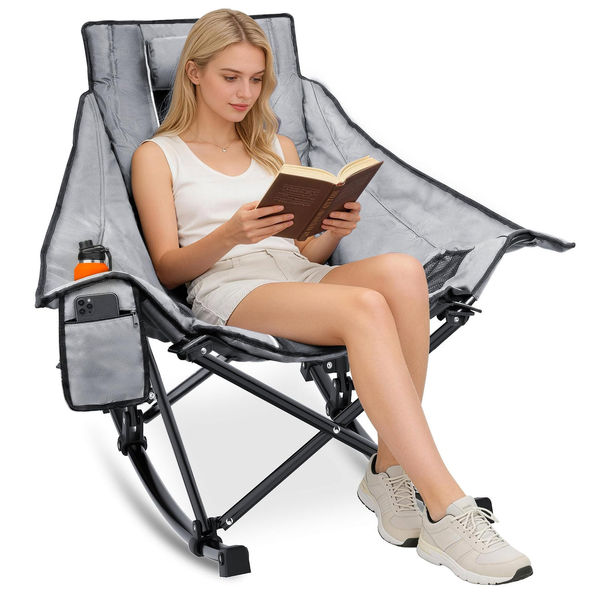 Suteck Oversized Rocking Camping Chair, Thick Padded Camp Rocker for Adults