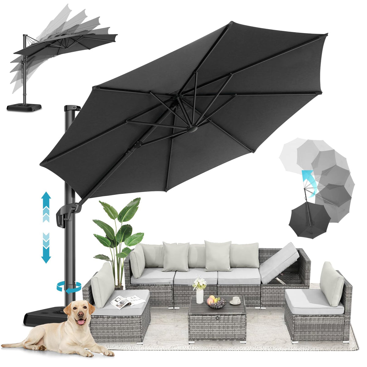 HOTEEL 10x10ft Patio Umbrella Cantilever Umbrella Double Top - Upgrade and Intensify - 360 Rotation and 5 Angles Adjustment - Aluminum Offset Pool Umbrella Outdoor Umbrellas for Patio Garden Deck Pool