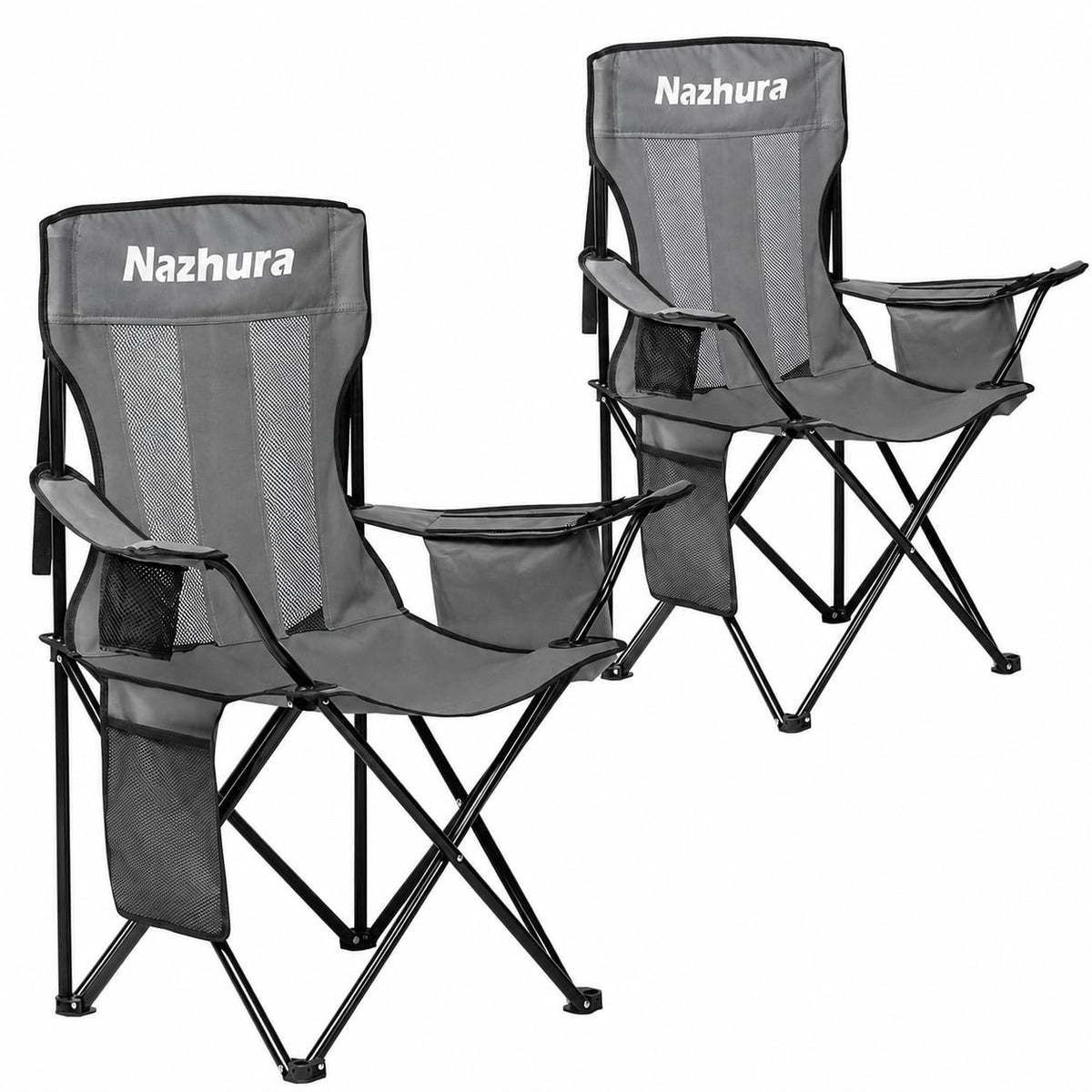Nazhura 2 Pack Outdoor Camping Chairs Folding/Foldable/Portable with Cooler Pouch, Mesh Backrest and Cup Holder Pocket(Yellow, Metal, 2 Pack)