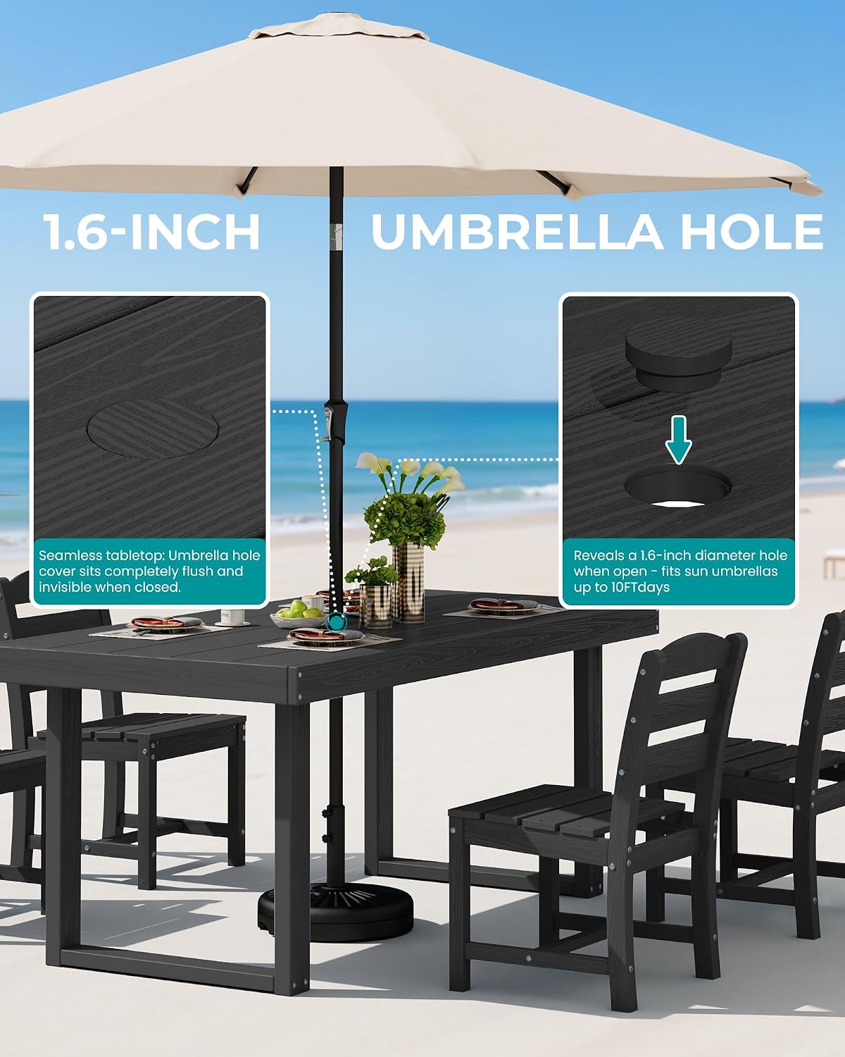 SERWALL HDPE Outdoor Dining Set for 4, 67'' Patio Table and Chairs Set