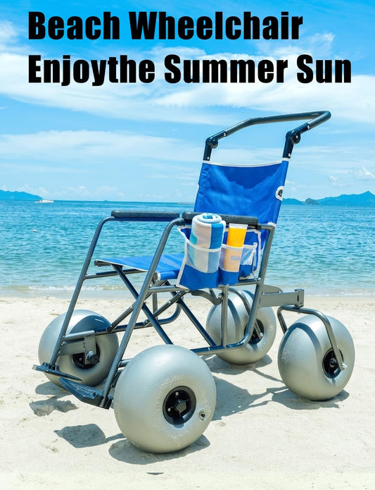 Beach Sand Wheelchair Foldable Heavy Duty, All Terrain Wheel Chair with 13'' Balloon Tires for Soft Sand, Beach Mobility Scooter & Beach Walker Alternative, 330 lbs Capacity