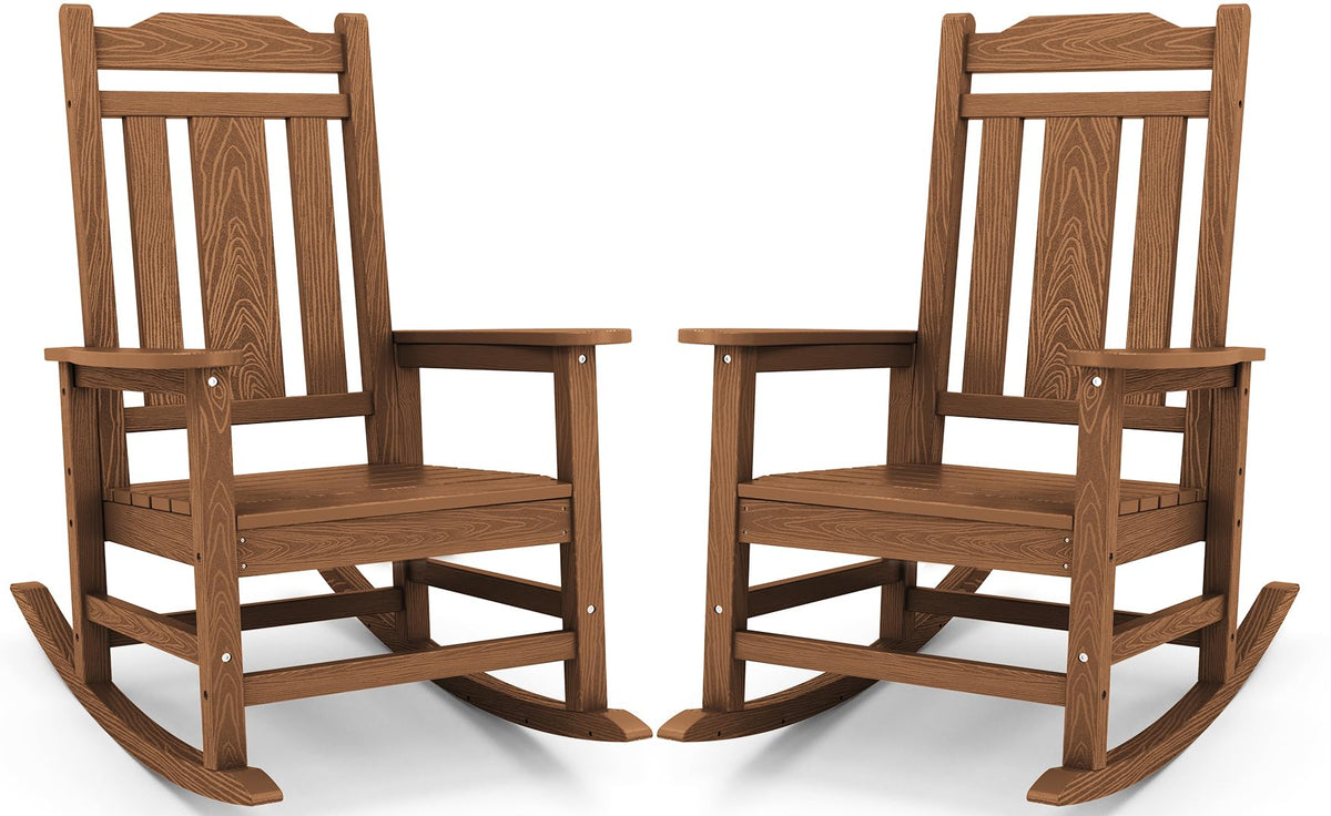 SERWALL Outdoor Rocking Chair Set of 2, Patio Rocking Chair, Brown